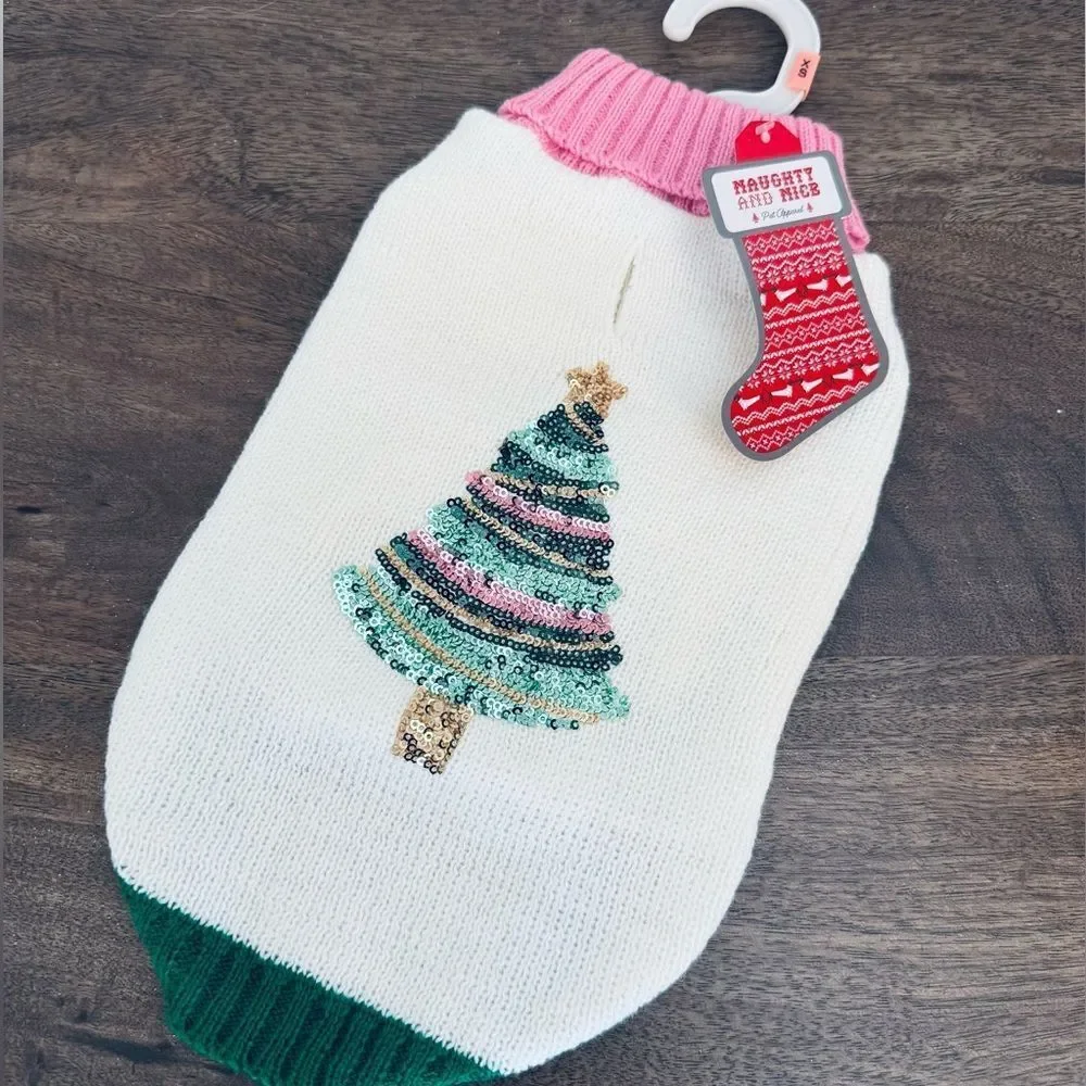 Christmas Tree Sequin Dog Pet Holiday Sweater XS